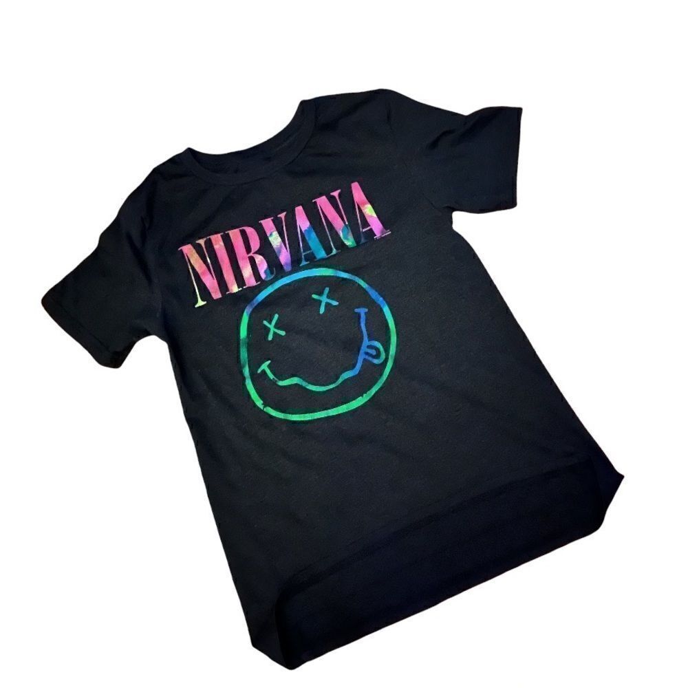 NIRVANA NEON SMILE SHORT SLEEVE GRAPHIC LOGO T-SHIRT SIZE SMALL